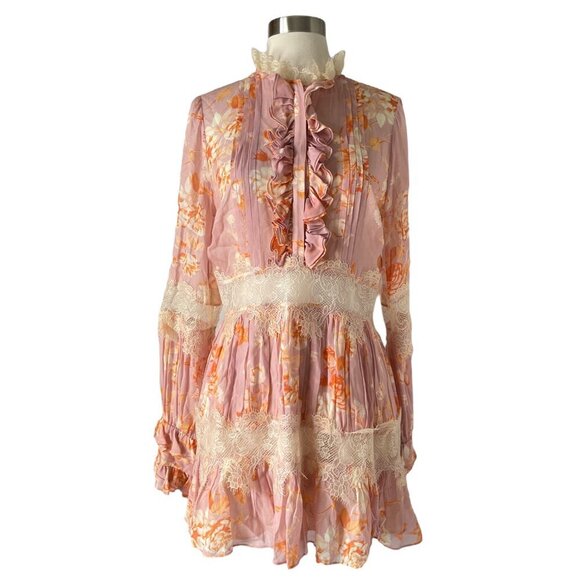 Alexis Beaumont Pink Floral Lace Ruffle Mini Dress - Picture 3 of 7